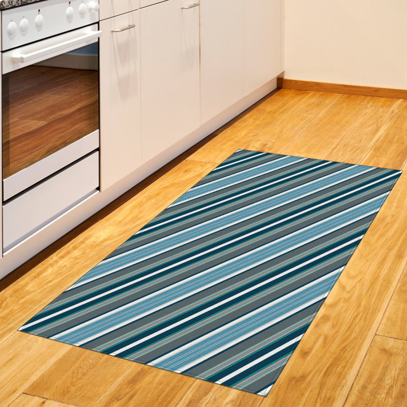 Tapis décoratif rayé en fibre de polyester à haute densité, Rectangle 2 pi 7 po x 5 pi
