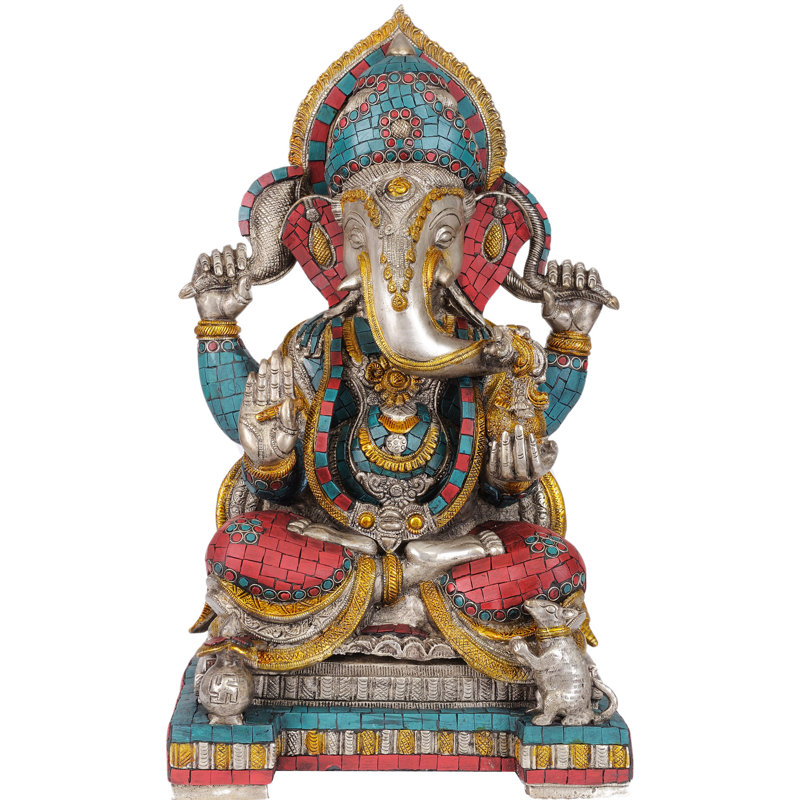 Quatre Ganesha assis à quatre bras (de teinte argentée avec incrustation fine)