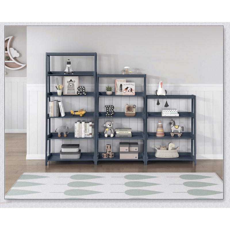 Bibliothèque moderne moderne à 3 tablettes avec une finition bleue élégante, parfaite pour un rangement et une présentation élégants
