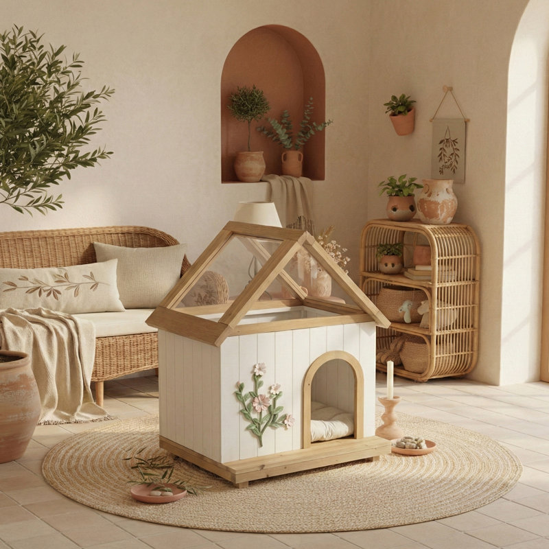 Maison pour chat en cèdre avec toit en acrylique FSC