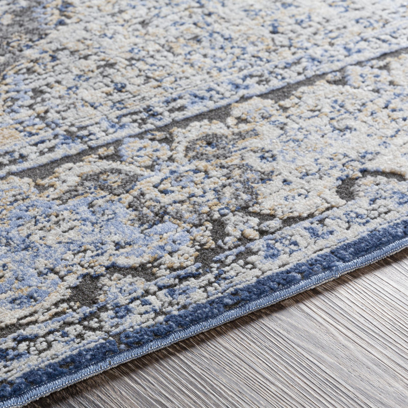 Tapis oriental bleu / gris clair, Rectangle 2 pi x 2 pi 11 po