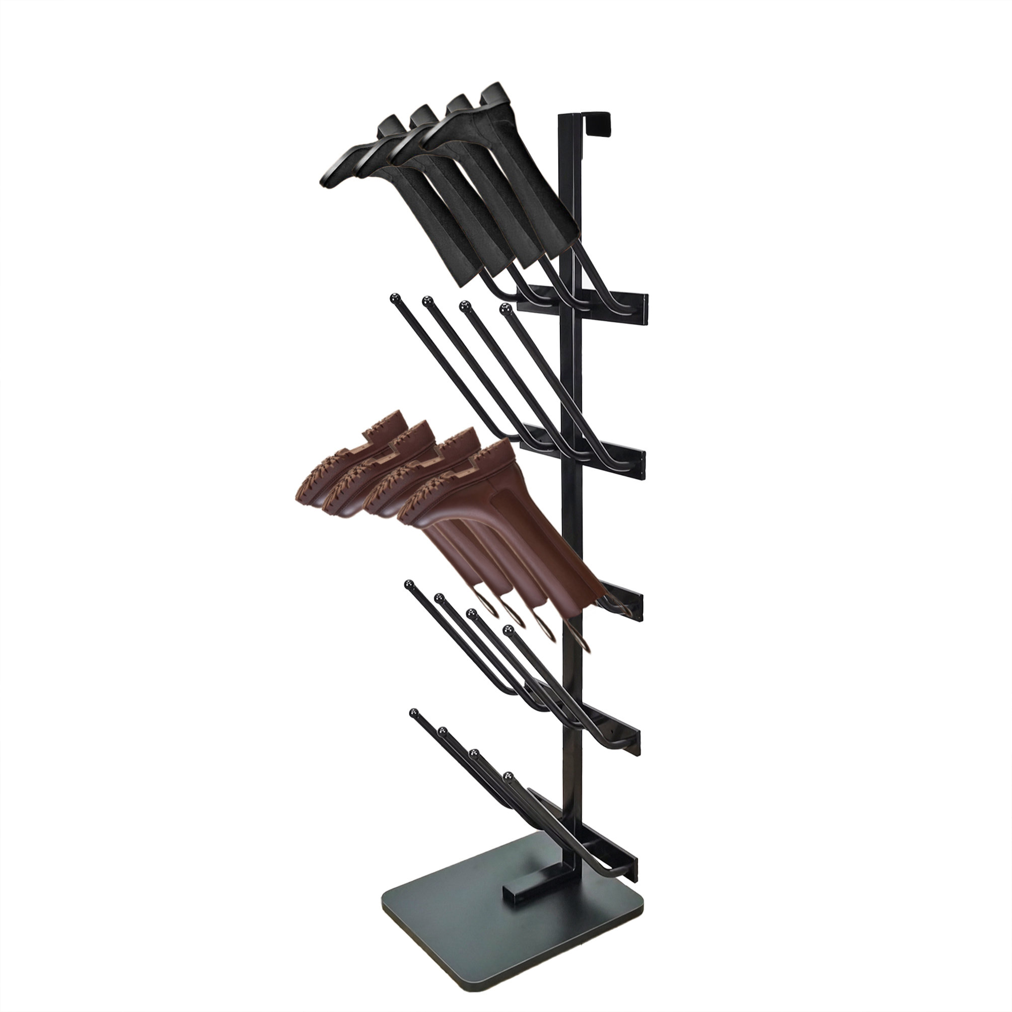 Rebrilliant 10 Pairs Boots Shoes Rack 5 Tiers Boots Organizer Black