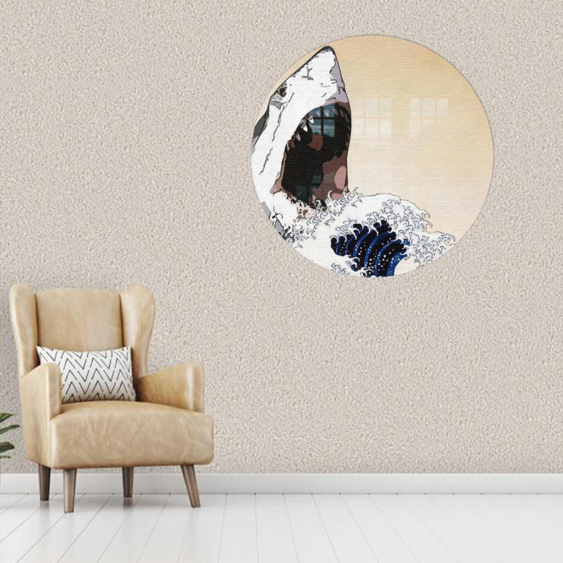 Abstract Shark And Wave Imagery For Modern Bohemian Wedding Decor Or Room Wall Art Printed On Glass, 59.1" H x 35.4" W