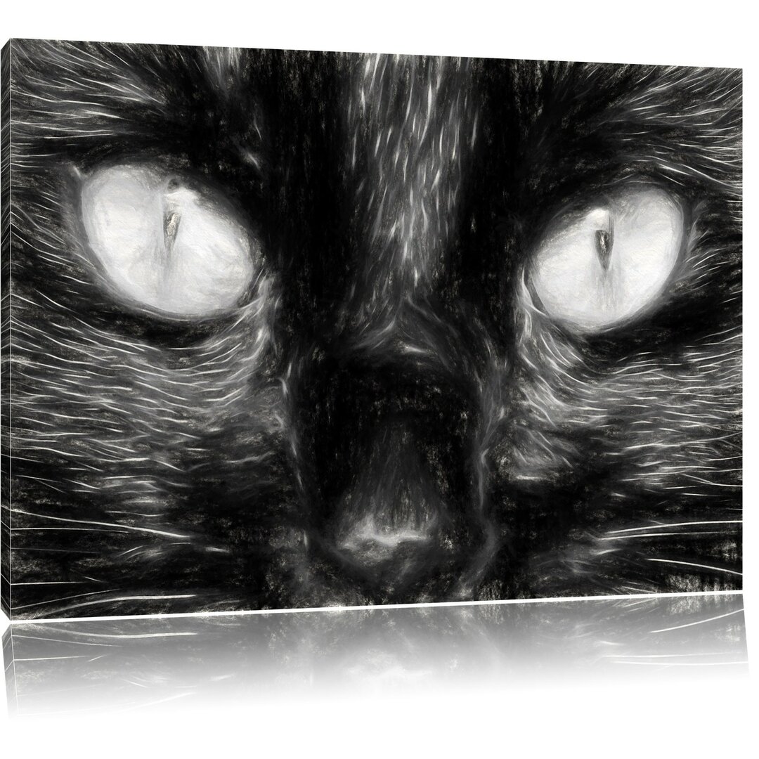 Leinwandbild Katze mit Augen in Schwarz/Weiß