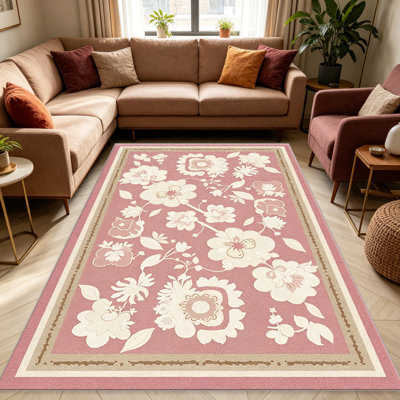 Tapis à motif floral rose Blush - facile à nettoyer, lavable à la machine, doux et confortable; convient aux tapis de porte, aux cuisines, aux salons, aux chambres à coucher, aux couloirs et aux buanderies. Tapis facile à nettoyer et durable pour la décoration intérieure.