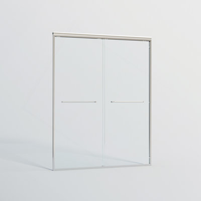 Double Sliding Shower Door, Semi-Frameless Bathroom Sliding Door With 1/4" (6Mm) Tempered Glass For Walk-In Shower