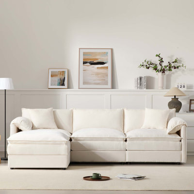 Chenille Modular Sectional Sofa with Deep Wide Seats and Double Cushions