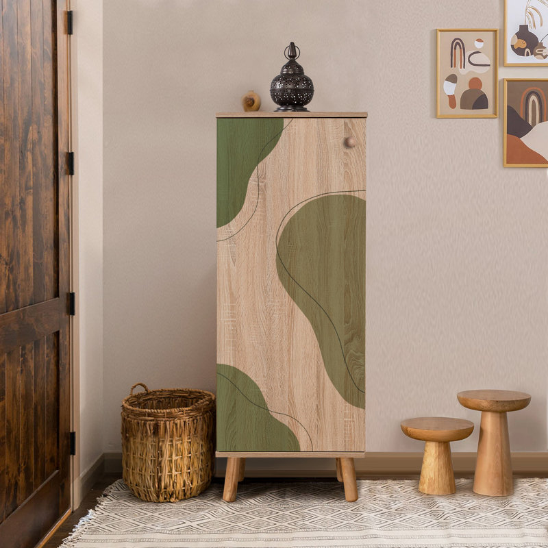 Modern Shoe Cabinet with Solid Wood Legs & Handles, Sonomo Color, 19.7 x 53.1 x 15.0 inches | 100% Melamine Coated Chipboard, UV Coating | Multiple Shelves for Organized Storage, Stylish Abstract Design