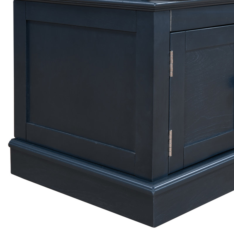 43" Wide Shoe Storage Bench With Cushion Entryway Bench Storage Bench, Blue