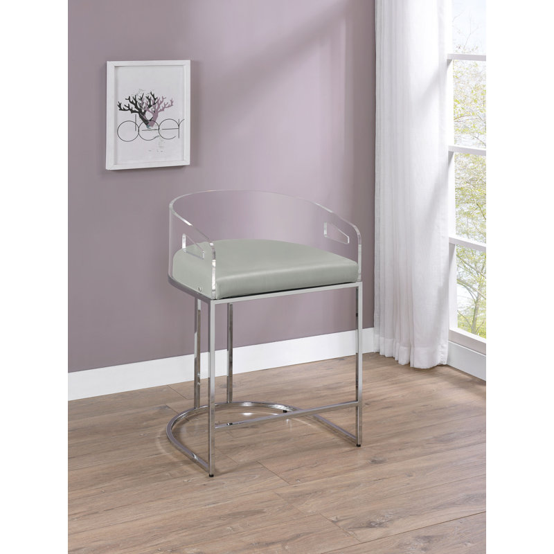 Peter Upholstered Counter Stool with Metal Frame, Counter Stool (25.75" Seat Height), Gray
