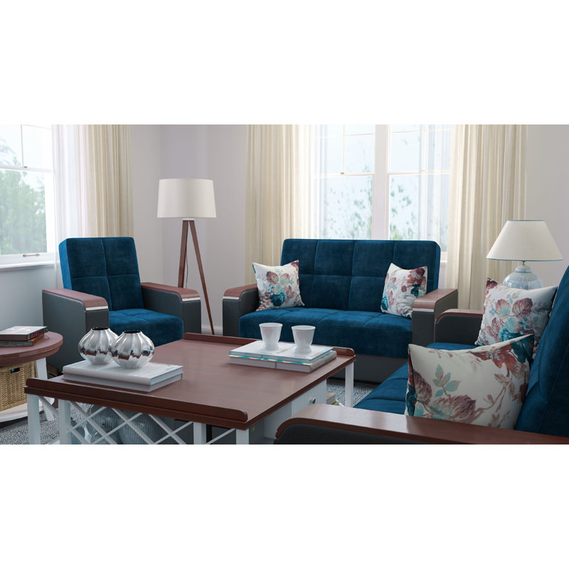 Nadler X Fabric Upholstered Convertible 3-in-1 Sleeper Arm Chair With Storage, Emerald Blue Microfiber/Microsuede