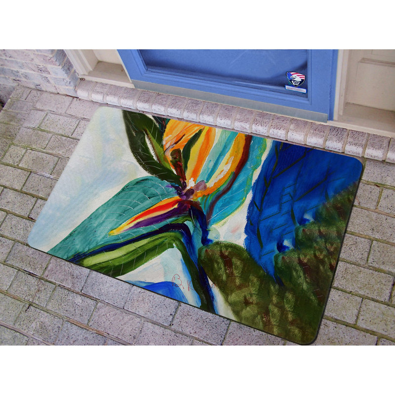 Tapis d'extérieur antidérapant Jeffreys Teal Paradise 26 po x 18 po