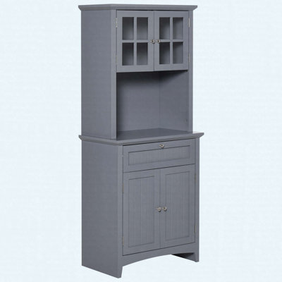 Armoire de cuisine de 64,5 po de hauteur avec 4 portes, tiroir central et tablettes réglables - Huche de rangement autoportante