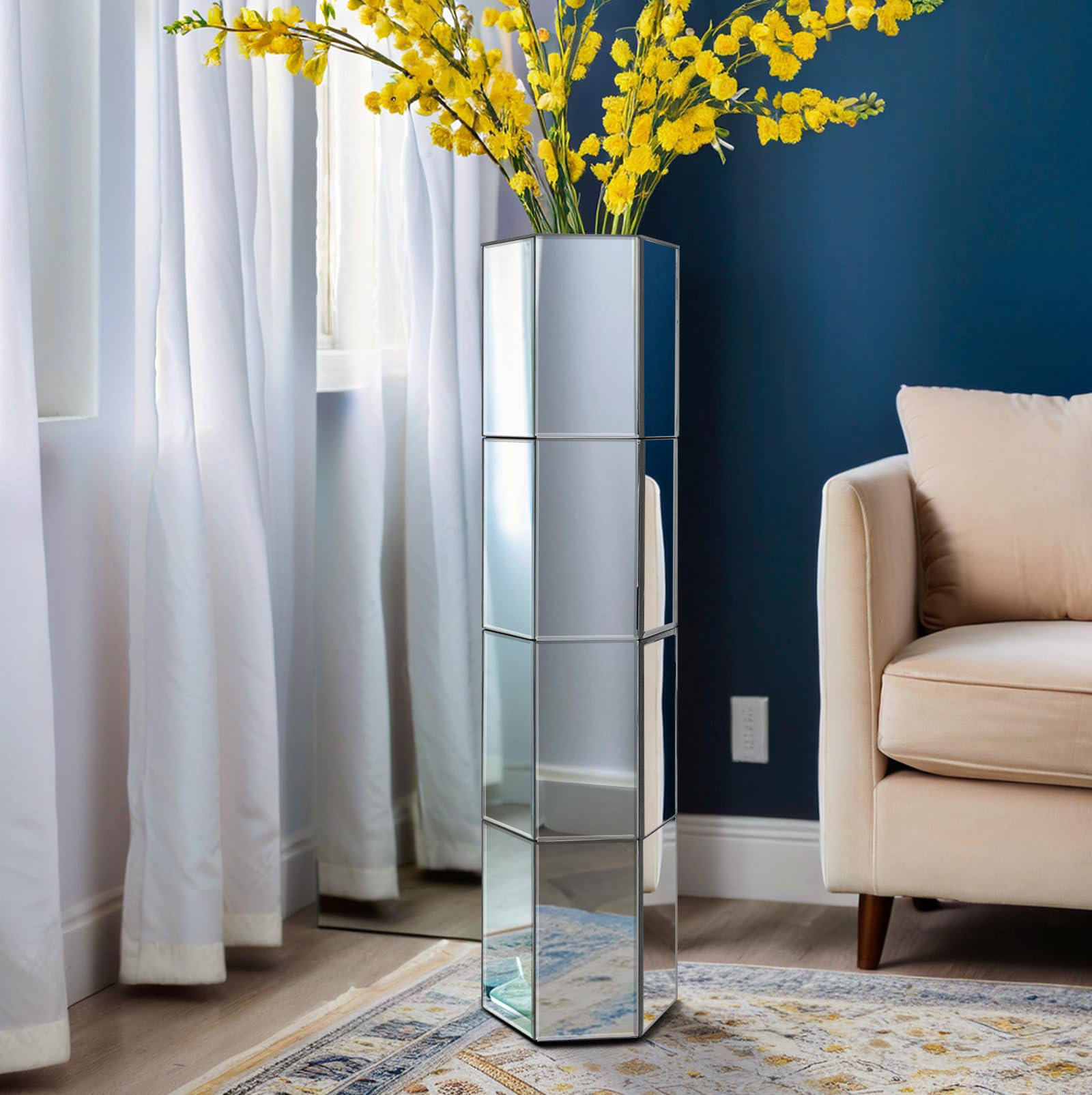 Mercer41 28" Tall Mirrored Floor Vase, Silver Big Vases For Decor ...