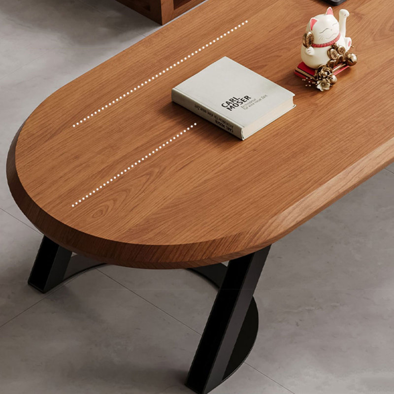 Table de salle à manger brun clair + bois ovale noir + fer papillon, H 13,78 po x L 70,87 po x l 15,75 po