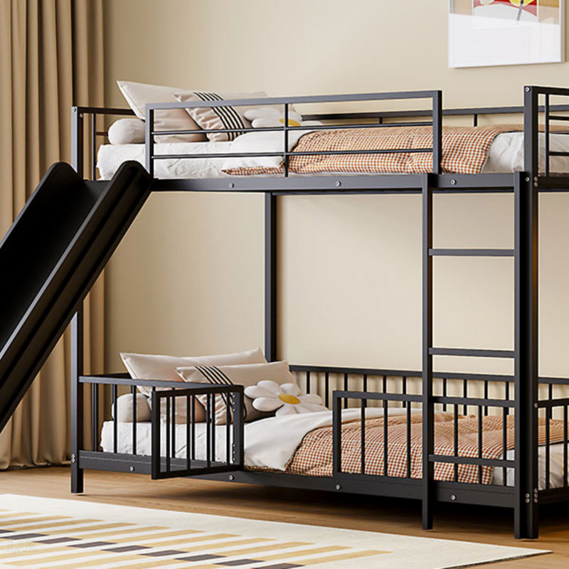 Lit superposé simple en métal avec glissière, garde-corps et conception convertible pour un sommeil sécuritaire et amusant