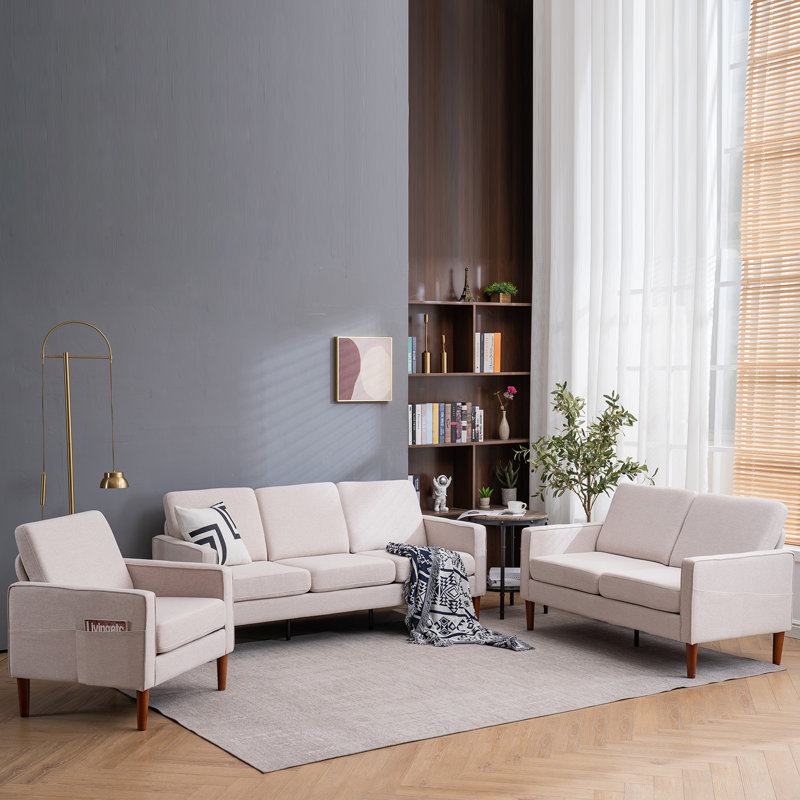 Ensemble de salon 3 pièces Durmo, 100 % lin beige