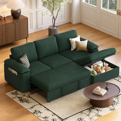 L Shape Sectional Sleeper Sofa, Green