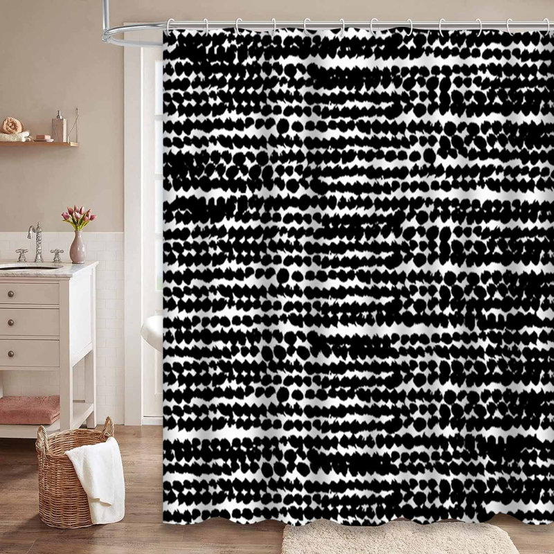 Rideau de douche abstrait avec coups de pinceau abstrait noir et blanc avec 12 crochets, L 72 po x l 72 po