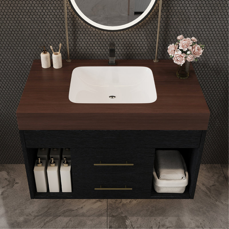 Ensemble de meuble-lavabo mural flottant 29,9 po, Noir