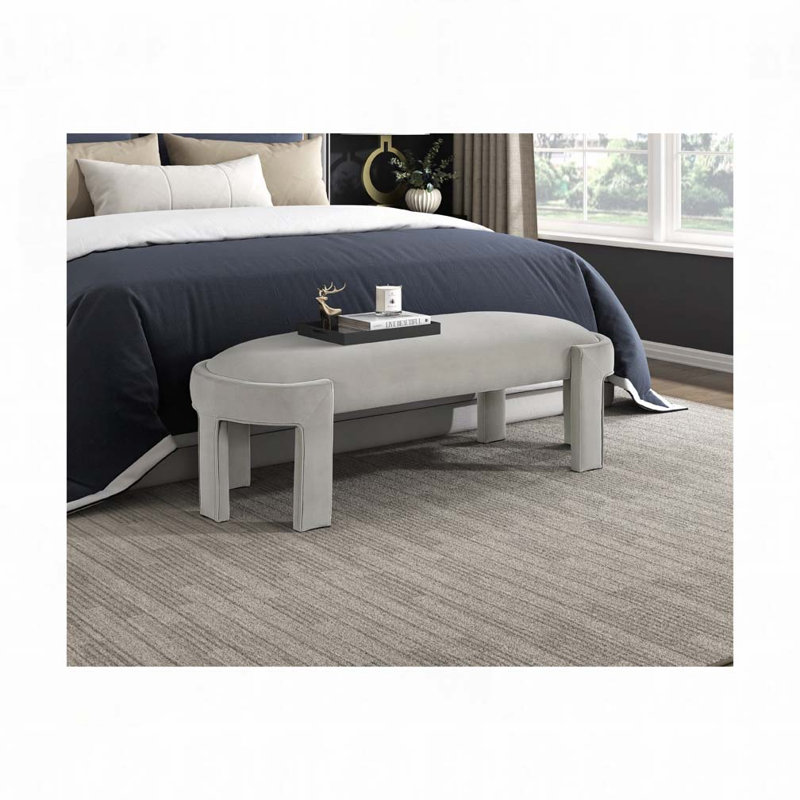 Banc rembourré en velours, Gris cendre