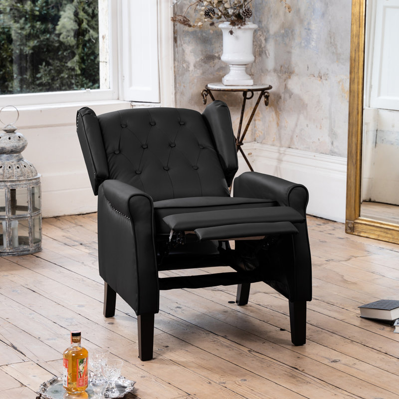 Aloysia 70cm Wide Faux Leather Wing Chair Recliner, Black