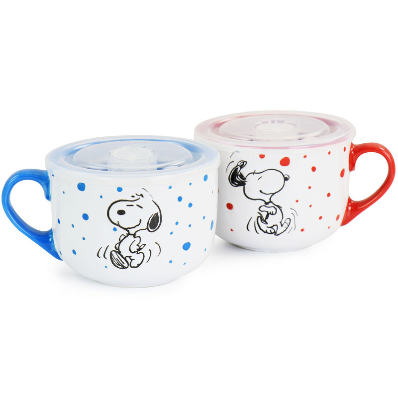 Ensemble de 4 tasses à soupe et couvercles en grès Peanuts Freckled Joy 25Oz