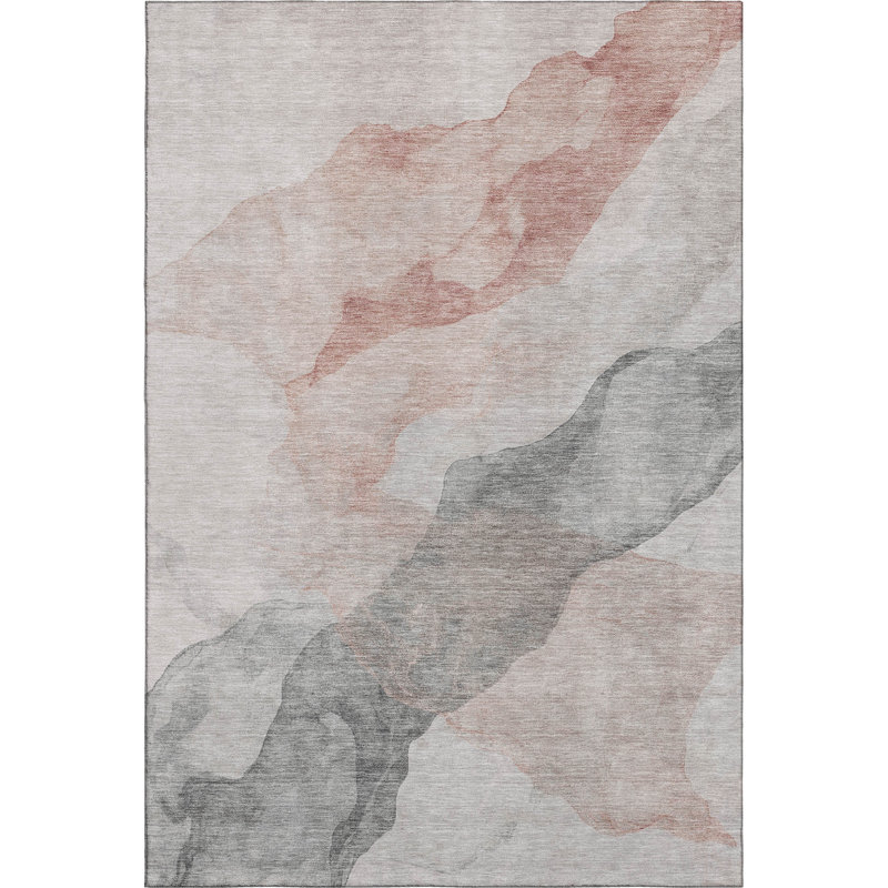 Premium Machine Washable Mayfield AMF2109 Abstract Rug, 3' x 5', Salmon