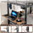 Twin Over Twin Bunk Bed with Foldable Desk and Charging Station, Metal Bunk Bed with LED Lights for Small Spaces