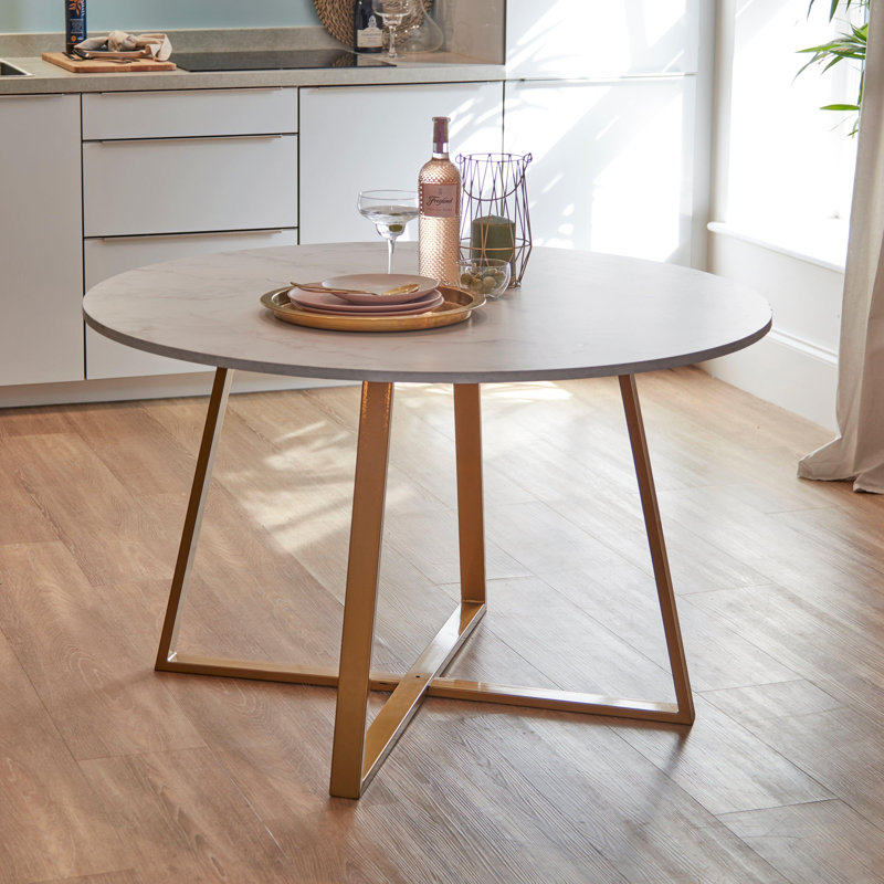 Addalee Round Metal Base Dining Table, Gold