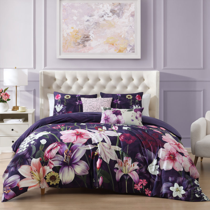 Bebejan Morning Glory 100% Cotton Sateen 5 Piece Reversible Comforter Set, Queen