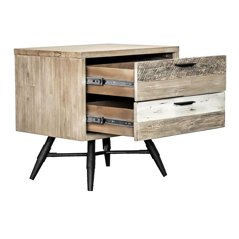 Table de chevet à 2 tiroirs en bois Bridges, finition multicolore, espace de rangement généreux, l 24 po x H 18 po, table de chevet en bois gris, espace de rangement, largeur, mélange