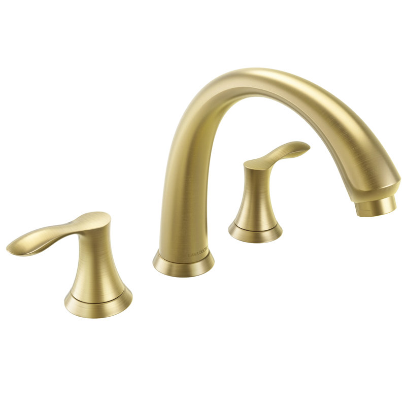 Double Handle Deck Mounted Roman Tub Faucet with Rough-in Valve, Gold
