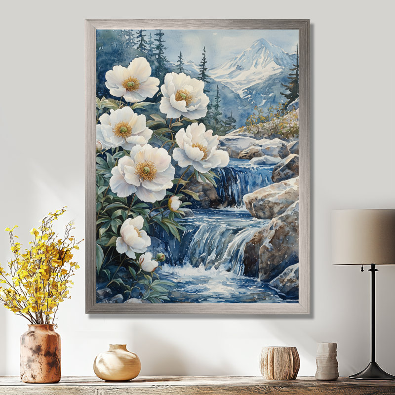 Giullia - Décoration murale florale, Reproduction encadrée d'une seule photo, Argent argent, H 20 po x l 12 po