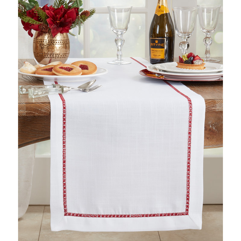 Burgundy Embroidered Border Polyester Table Runner, 16" x 120"
