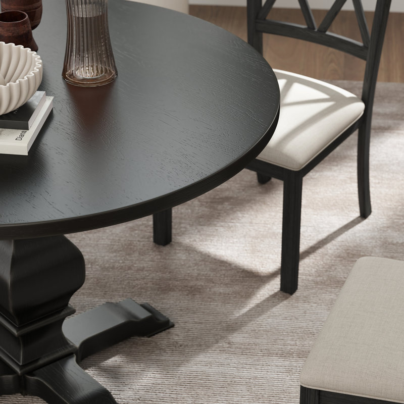  Cuthbert 5-Piece Dining Set, Pedestal Round Table With 4 Stylish Chairs, Black