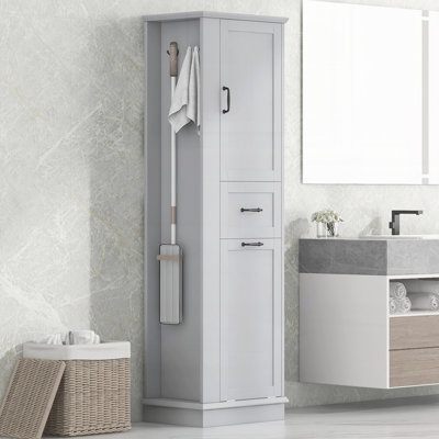 Modern Tall Storage Cabinet, Tilt-Out Compartment, Adjustable Shelves
