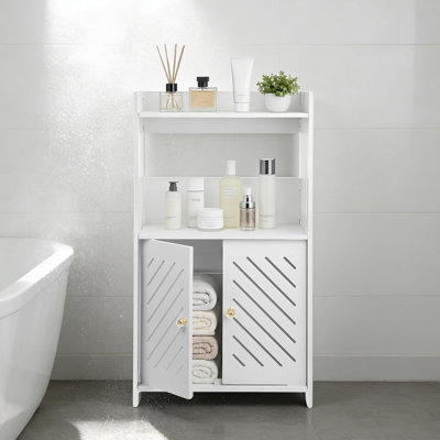 3-tier Bathroom Storage Cabinet, Bathroom Floor Cabinet With Door And Shelf, Small White Floor Cabinet Freestanding Organizer For Bathroom Living Room Entryway Kitchen Hallway Small Space