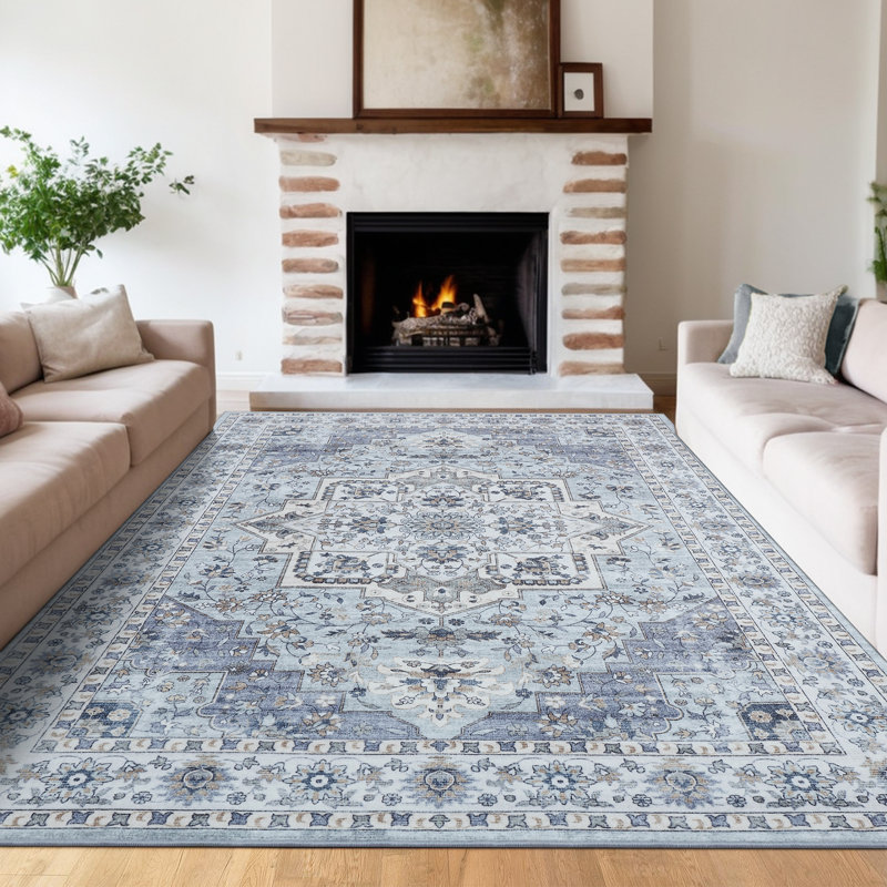 Machine Washable Rug with Rubber Backing Non-Slip Carpet for Living Room, Bedroom, Dining Room, Office, Playroom, Nursery