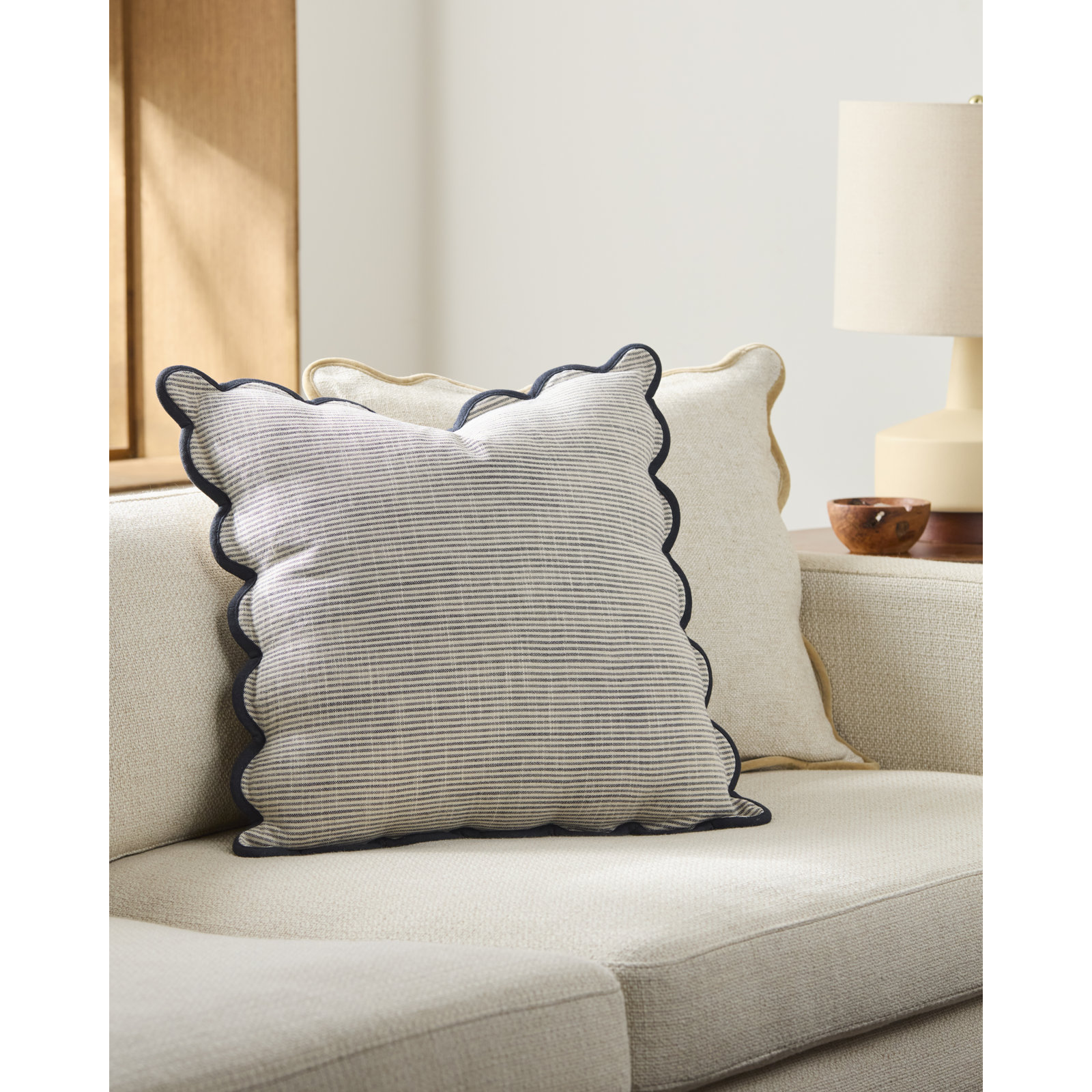 Arcella Striped Cotton Throw Pillow, Blue/White, Square 18", Duck Down