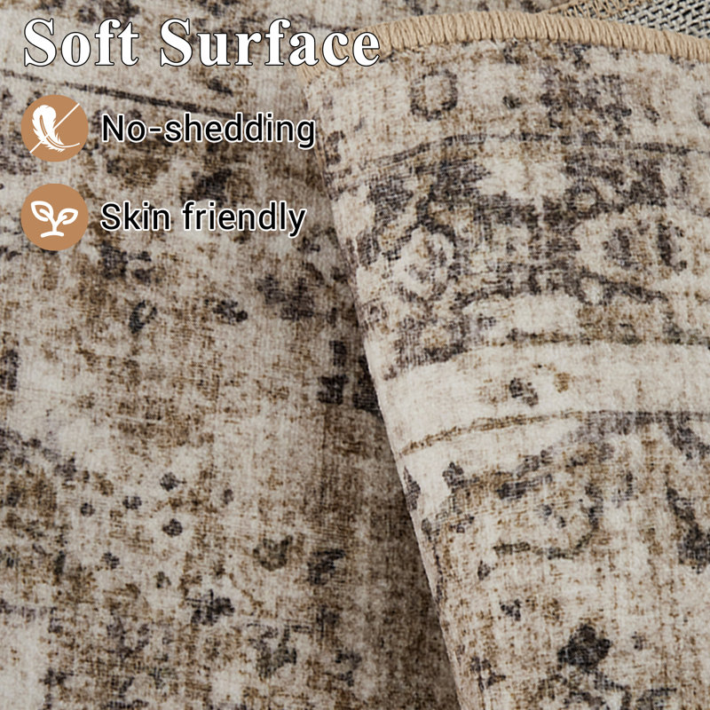 Machine Washable Low-Pile Vintage Rugs With Non-Shedding for Entryway Nursery Bedroom Living Room for Kitchen Bedside Entrance Thick and Soft Durable Easy to Clean
