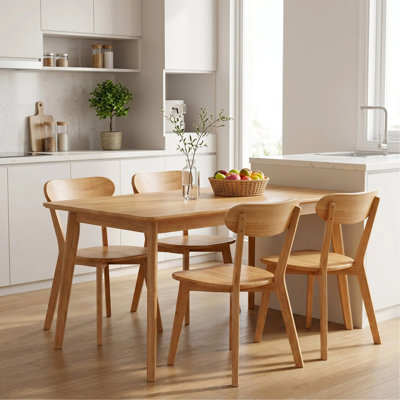 Chaises de salle à manger 100% bois massif, chaises de salle à manger de style Mid-Century moderne avec dossier incurvé, chaise de cuisine avec patins réglables pour la salle à manger, la cuisine, le salon, le bureau, (4PK, couleur bois naturel)