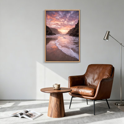 Ensemble de 1 tableau sur toile représentant un coucher de soleil sur la plage