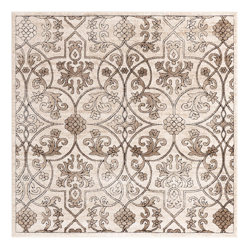 Tapis oriental beige foncé Derby, Carré 6 pi