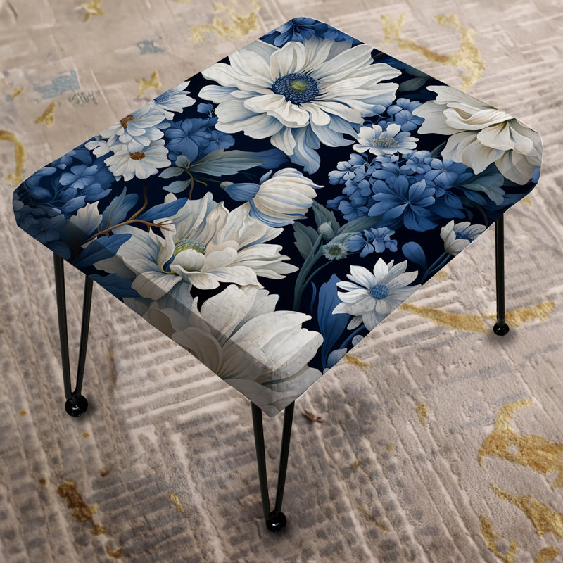 Blue And White Blooming Floral Pattern IV - Floral Rectangle Ottoman