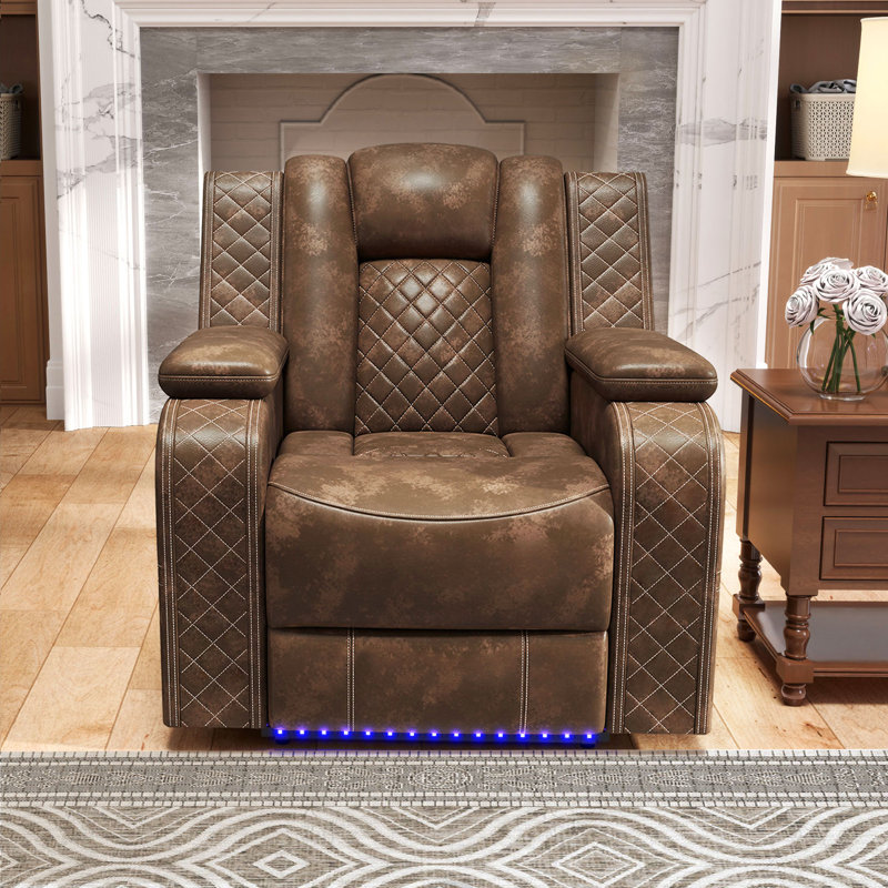 37.8" Modern Multifunctional Vegan Leather Dual Motor Power Recliner With Adjustable Headrest, LED Lighting, USB Port & Arm Storage