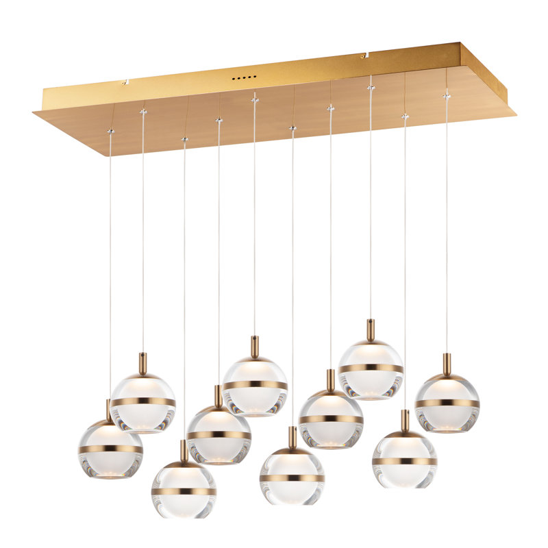 10 - Light LED Dome Pendant, Natural Aged Brass