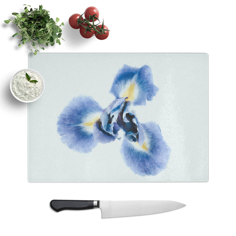 Tempered Glass an Iris Flower Painting Chopping Board, 28.5 cm x 39 cm