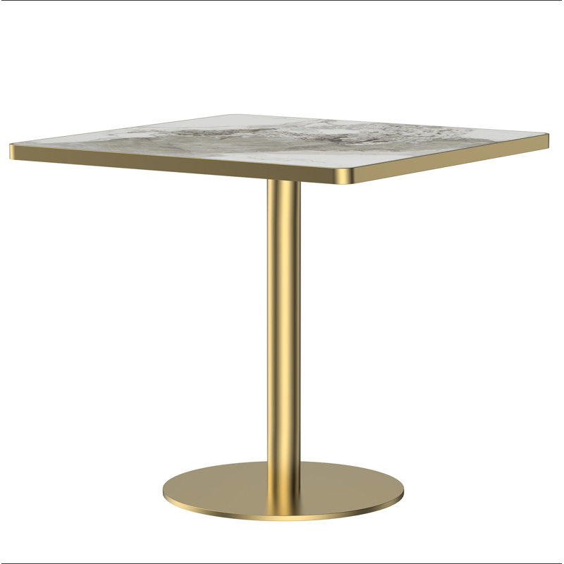 Table bistro carrée moderne avec plateau en faux marbre, assemblage facile, structure en métal robuste, parfaite pour les petits espaces