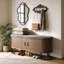 Banc de rangement 47,2 po en noyer avec portes coulissantes, banc à chaussures rembourré avec base en métal robuste et coussin moelleux, organisateur multifonctionnel pour l'entrée, la chambre à coucher et le salon-1907664414